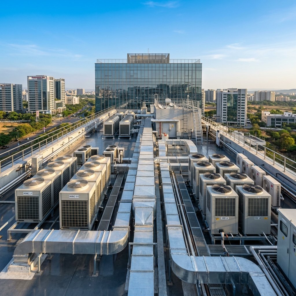 Commercial HVAC rooftop installation