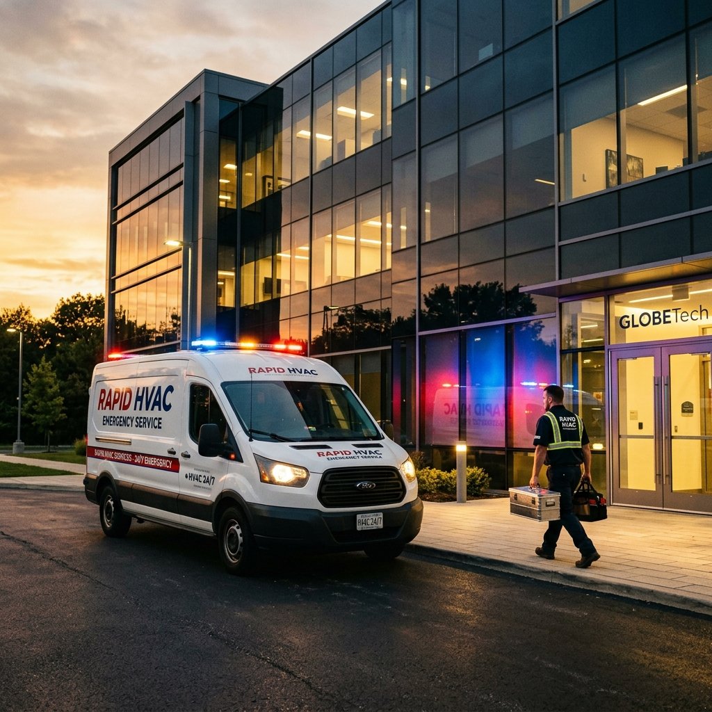 HVAC technician responding to emergency system breakdown